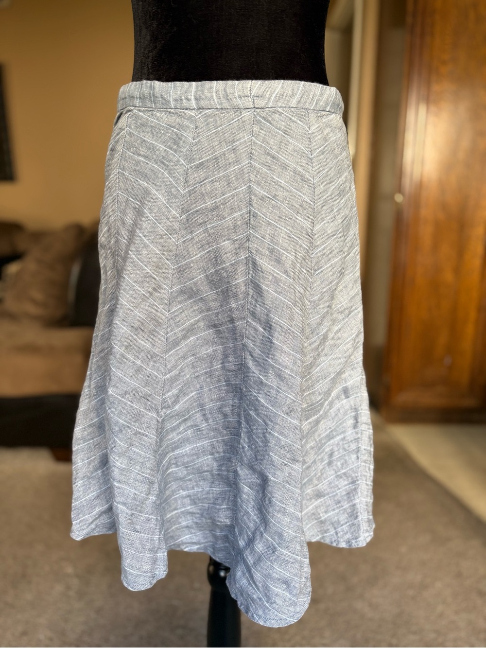 Scullers Light Blue-Gray Chevron Linen A-Line Skirt Size 28
